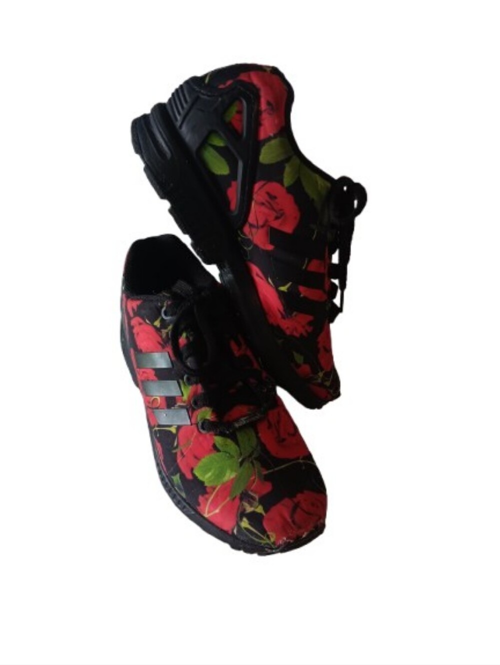 Adidas Women’s Black Athletic Sneakers with Red Rose Print